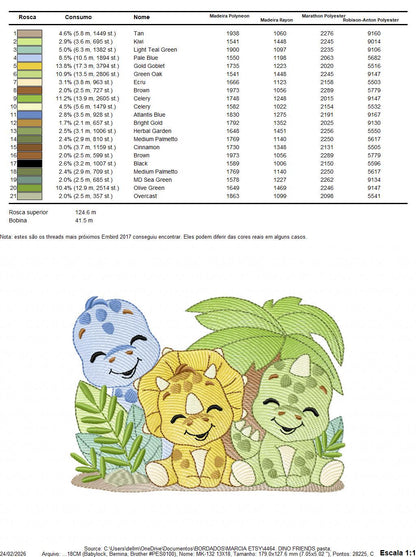 Dinosaur embroidery designs - Dino Friends with trees machine embroidery pattern - Baby boy file Brontosaurus - instant digital download pes - Marcia Embroidery