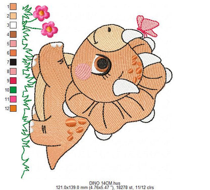 Dinosaur embroidery designs - Dino with butterfly machine embroidery pattern - Baby Boy Triceratops file - Instant download pes jef dst vp3 - Marcia Embroidery
