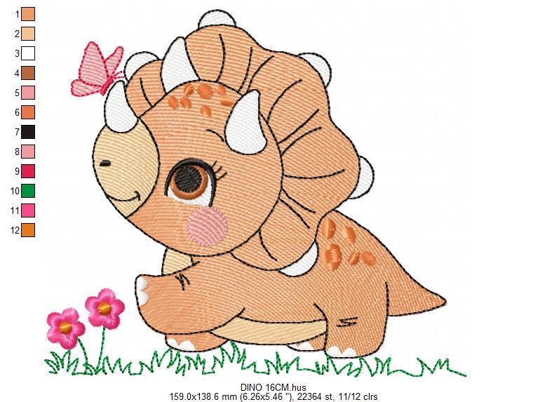 Dinosaur embroidery designs - Dino with butterfly machine embroidery pattern - Baby Boy Triceratops file - Instant download pes jef dst vp3 - Marcia Embroidery