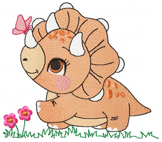 Dinosaur embroidery designs - Dino with butterfly machine embroidery pattern - Baby Boy Triceratops file - Instant download pes jef dst vp3 - Marcia Embroidery