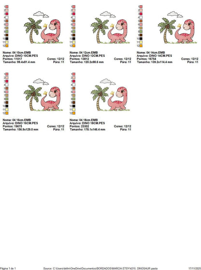 Dinosaur embroidery designs - Dino with coconut tree machine embroidery pattern - Baby boy and girl Brontosaurus - instant digital download - Marcia Embroidery