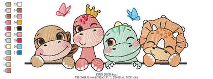 Dinosaur embroidery designs - Dino with flower machine embroidery pattern - Baby Girl Tyrannosaurus file T rex - Instant download pes jef - Marcia Embroidery
