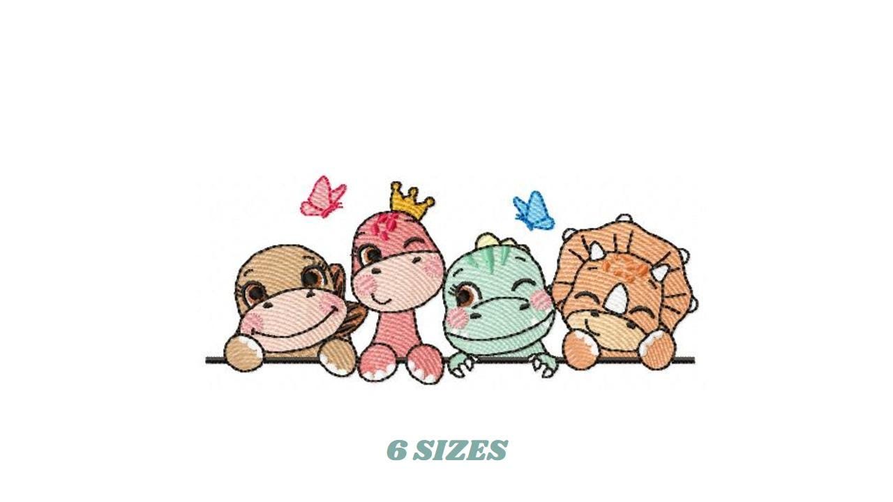 Dinosaur embroidery designs - Dino with flower machine embroidery pattern - Baby Girl Tyrannosaurus file T rex - Instant download pes jef - Marcia Embroidery