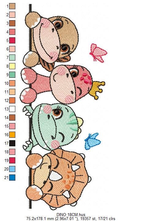 Dinosaur embroidery designs - Dino with flower machine embroidery pattern - Baby Girl Tyrannosaurus file T rex - Instant download pes jef - Marcia Embroidery