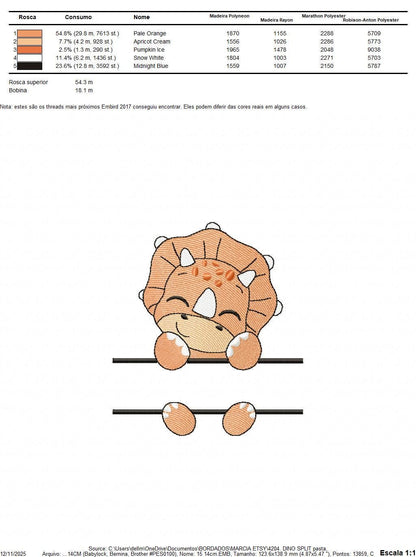 Dinosaur embroidery designs - Dino with split for name machine embroidery pattern - Baby Boy Triceratops file - Instant download pes jef dst - Marcia Embroidery
