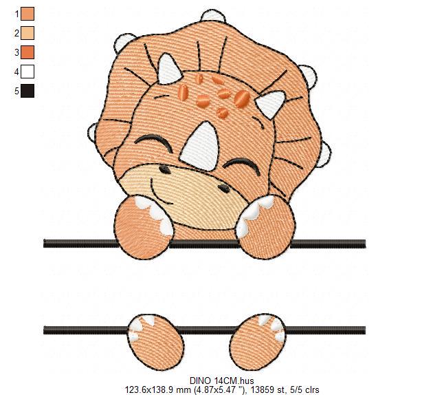 Dinosaur embroidery designs - Dino with split for name machine embroidery pattern - Baby Boy Triceratops file - Instant download pes jef dst - Marcia Embroidery