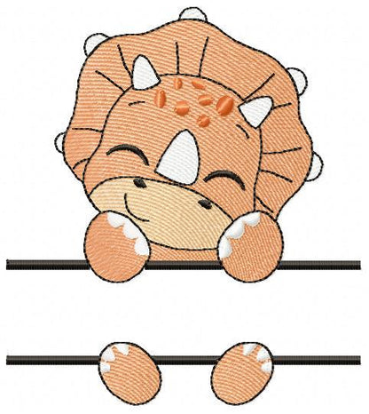 Dinosaur embroidery designs - Dino with split for name machine embroidery pattern - Baby Boy Triceratops file - Instant download pes jef dst - Marcia Embroidery
