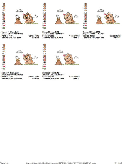 Dinosaur embroidery designs - Dino with split for name machine embroidery pattern - Baby Boy Triceratops with volcano - Instant download pes - Marcia Embroidery
