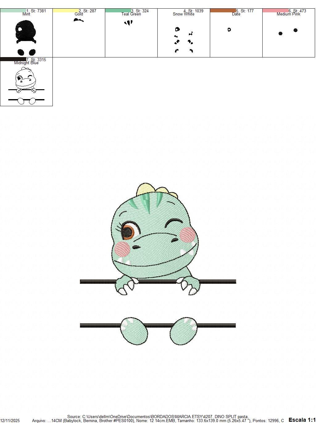 Dinosaur embroidery designs - Dino with split for name machine embroidery pattern - Baby Boy Tyrannosaurus file T rex - Instant download pes - Marcia Embroidery