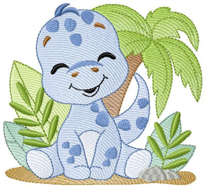 Dinosaur embroidery designs - Dino with tropical plants and trees machine embroidery pattern - Baby boy file Brontosaurus - instant digital download pes jef - Marcia Embroidery