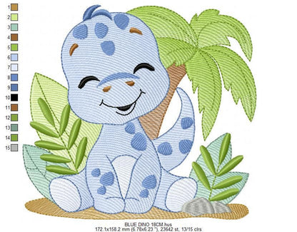 Dinosaur embroidery designs - Dino with tropical plants and trees machine embroidery pattern - Baby boy file Brontosaurus - instant digital download pes jef - Marcia Embroidery
