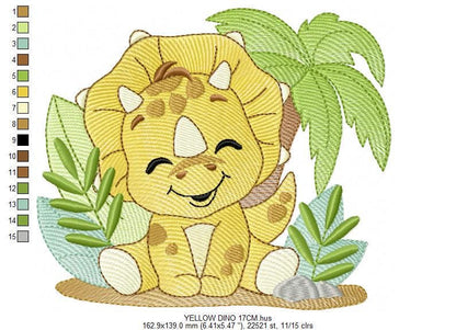 Dinosaur embroidery designs - Dino with tropical plants and trees machine embroidery pattern - Baby Boy Triceratops file - Instant download pes jef - Marcia Embroidery