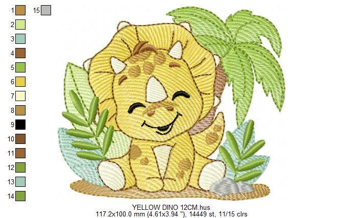 Dinosaur embroidery designs - Dino with tropical plants and trees machine embroidery pattern - Baby Boy Triceratops file - Instant download pes jef - Marcia Embroidery