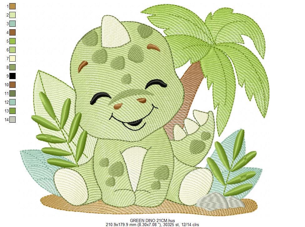 Dinosaur embroidery designs - Dino with tropical plants and trees machine embroidery pattern - Tyrannosaurus Baby boy file - instant digital download pes - Marcia Embroidery
