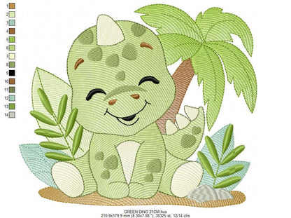 Dinosaur embroidery designs - Dino with tropical plants and trees machine embroidery pattern - Tyrannosaurus Baby boy file - instant digital download pes - Marcia Embroidery