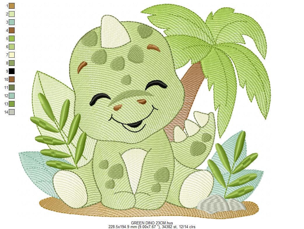 Dinosaur embroidery designs - Dino with tropical plants and trees machine embroidery pattern - Tyrannosaurus Baby boy file - instant digital download pes - Marcia Embroidery