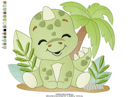 Dinosaur embroidery designs - Dino with tropical plants and trees machine embroidery pattern - Tyrannosaurus Baby boy file - instant digital download pes - Marcia Embroidery