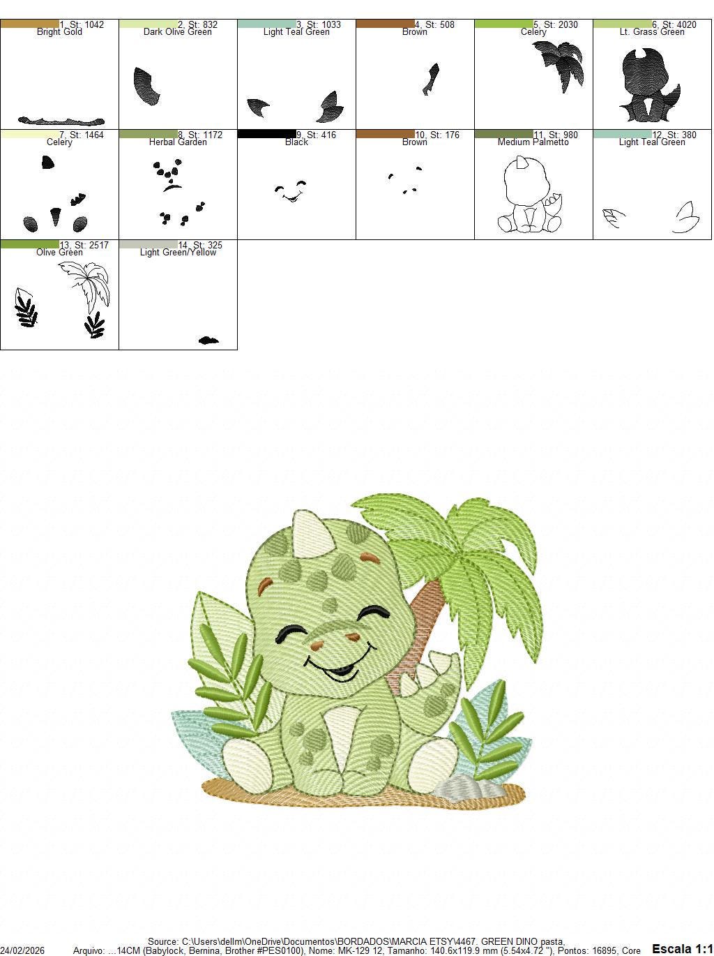 Dinosaur embroidery designs - Dino with tropical plants and trees machine embroidery pattern - Tyrannosaurus Baby boy file - instant digital download pes - Marcia Embroidery