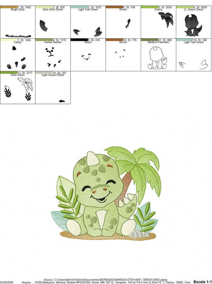 Dinosaur embroidery designs - Dino with tropical plants and trees machine embroidery pattern - Tyrannosaurus Baby boy file - instant digital download pes - Marcia Embroidery