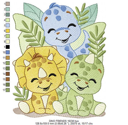 Dinosaur embroidery designs - Trio Dino Friends with trees machine embroidery pattern - Baby boy file Brontosaurus - Instant download pes - Marcia Embroidery