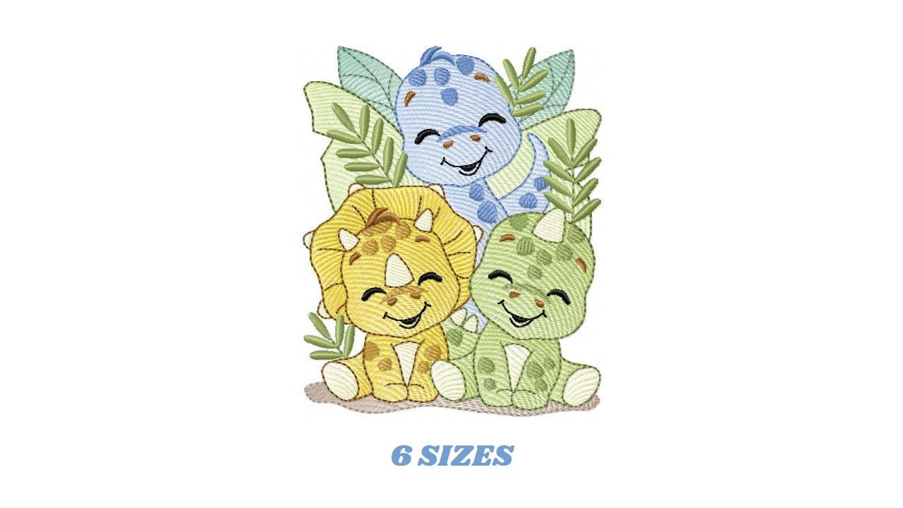 Dinosaur embroidery designs - Trio Dino Friends with trees machine embroidery pattern - Baby boy file Brontosaurus - Instant download pes - Marcia Embroidery