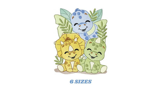 Dinosaur embroidery designs - Trio Dino Friends with trees machine embroidery pattern - Baby boy file Brontosaurus - Instant download pes - Marcia Embroidery
