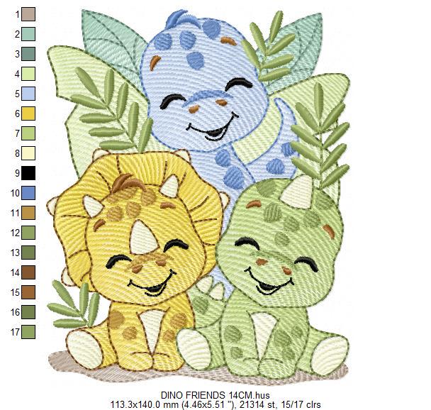 Dinosaur embroidery designs - Trio Dino Friends with trees machine embroidery pattern - Baby boy file Brontosaurus - Instant download pes - Marcia Embroidery