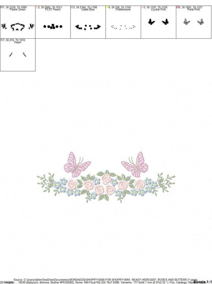 Divider with Flowers and Butterflies embroidery designs - Roses with butterfly embroidery machine embroidery pattern - Floral Kitchen towel - instant download - Marcia Embroidery