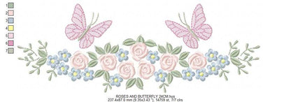 Divider with Flowers and Butterflies embroidery designs - Roses with butterfly embroidery machine embroidery pattern - Floral Kitchen towel - instant download - Marcia Embroidery