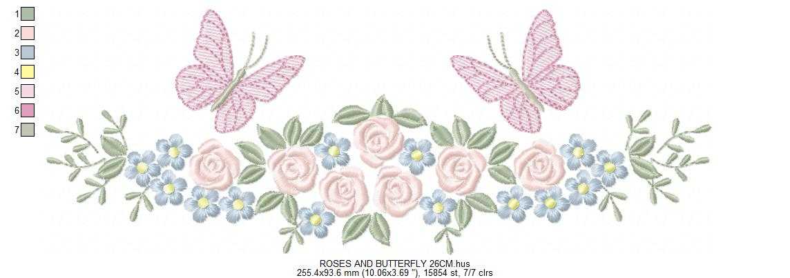 Divider with Flowers and Butterflies embroidery designs - Roses with butterfly embroidery machine embroidery pattern - Floral Kitchen towel - instant download - Marcia Embroidery