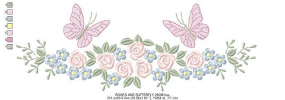 Divider with Flowers and Butterflies embroidery designs - Roses with butterfly embroidery machine embroidery pattern - Floral Kitchen towel - instant download - Marcia Embroidery