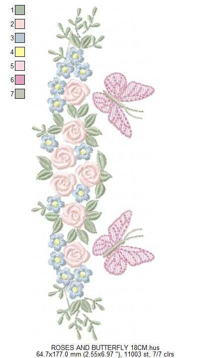 Divider with Flowers and Butterflies embroidery designs - Roses with butterfly embroidery machine embroidery pattern - Floral Kitchen towel - instant download - Marcia Embroidery