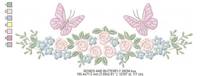 Divider with Flowers and Butterflies embroidery designs - Roses with butterfly embroidery machine embroidery pattern - Floral Kitchen towel - instant download - Marcia Embroidery