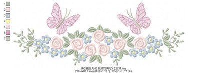 Divider with Flowers and Butterflies embroidery designs - Roses with butterfly embroidery machine embroidery pattern - Floral Kitchen towel - instant download - Marcia Embroidery