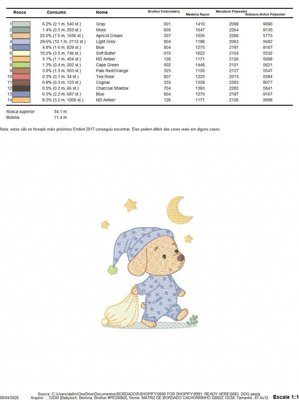 Dog with pajamas embroidery designs - Dog with moon and stars machine embroidery pattern - Baby Boy Puppy file - Instant download - Marcia Embroidery
