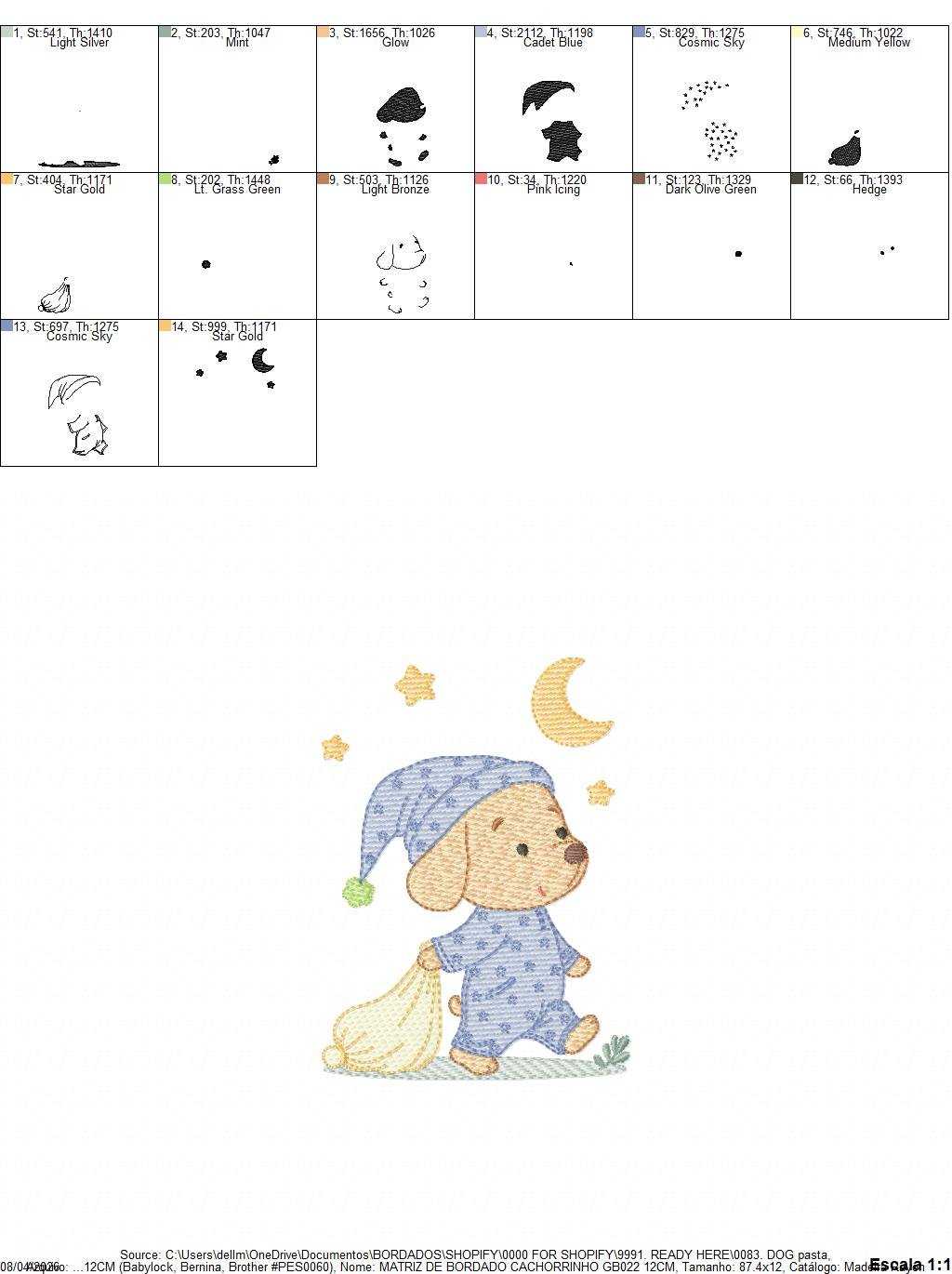 Dog with pajamas embroidery designs - Dog with moon and stars machine embroidery pattern - Baby Boy Puppy file - Instant download - Marcia Embroidery