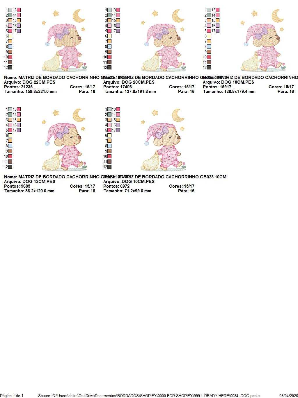 Dog with pajamas embroidery designs - Dog with moon and stars machine embroidery pattern - Baby Girl Puppy file - Instant download - Marcia Embroidery