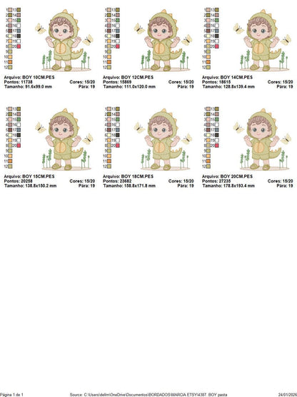 Dragon Boy embroidery designs - Dinosaur machine embroidery pattern - Baby Boy dressed as dragon dino - instant digital download pes jef dst - Marcia Embroidery