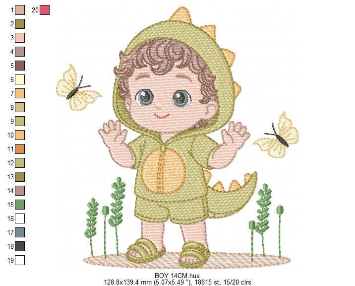 Dragon Boy embroidery designs - Dinosaur machine embroidery pattern - Baby Boy dressed as dragon dino - instant digital download pes jef dst - Marcia Embroidery