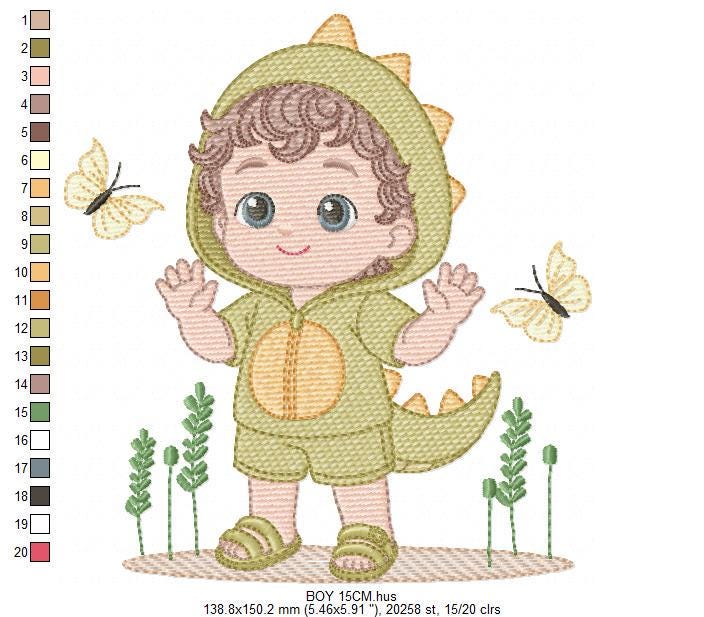 Dragon Boy embroidery designs - Dinosaur machine embroidery pattern - Baby Boy dressed as dragon dino - instant digital download pes jef dst - Marcia Embroidery