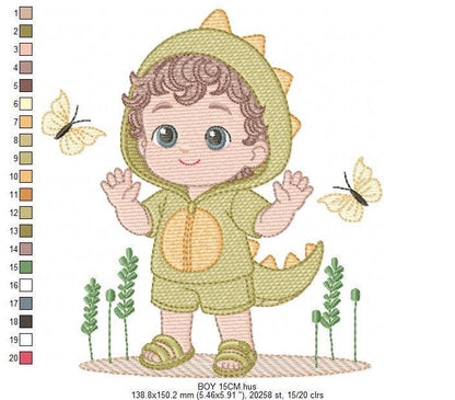 Dragon Boy embroidery designs - Dinosaur machine embroidery pattern - Baby Boy dressed as dragon dino - instant digital download pes jef dst - Marcia Embroidery