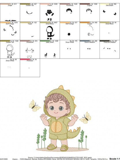 Dragon Boy embroidery designs - Dinosaur machine embroidery pattern - Baby Boy dressed as dragon dino - instant digital download pes jef dst - Marcia Embroidery