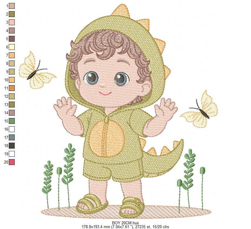 Dragon Boy embroidery designs - Dinosaur machine embroidery pattern - Baby Boy dressed as dragon dino - instant digital download pes jef dst - Marcia Embroidery