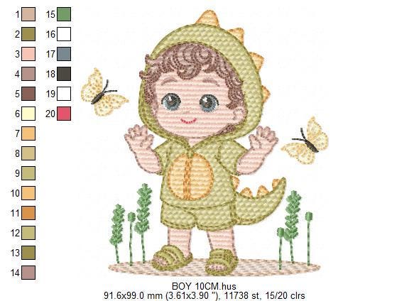 Dragon Boy embroidery designs - Dinosaur machine embroidery pattern - Baby Boy dressed as dragon dino - instant digital download pes jef dst - Marcia Embroidery