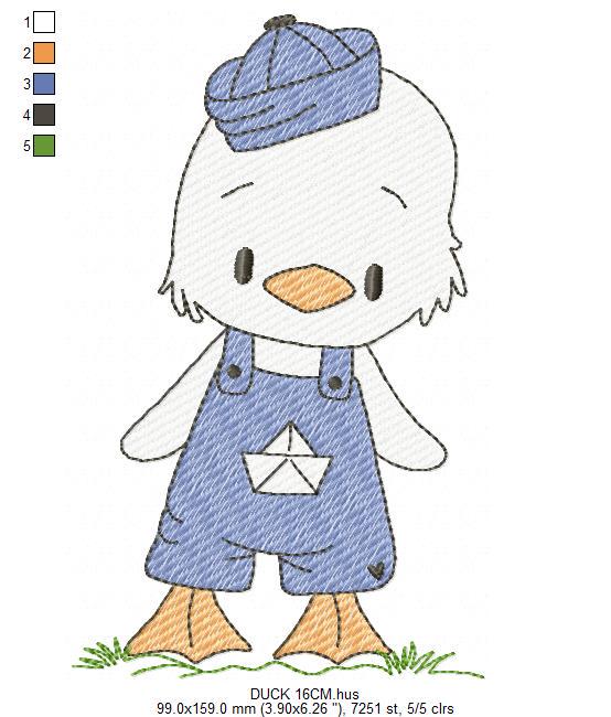 Duck with cap embroidery design - Lake water animal with clothes machine embroidery pattern - Baby boy file - Instant digital download pes - Marcia Embroidery