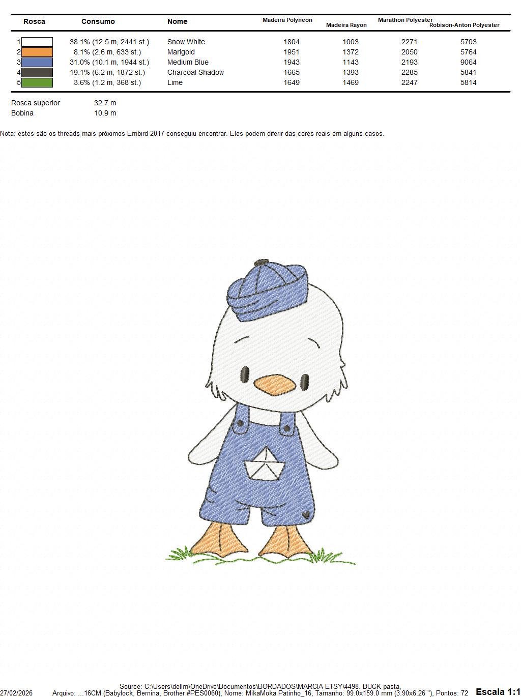 Duck with cap embroidery design - Lake water animal with clothes machine embroidery pattern - Baby boy file - Instant digital download pes - Marcia Embroidery