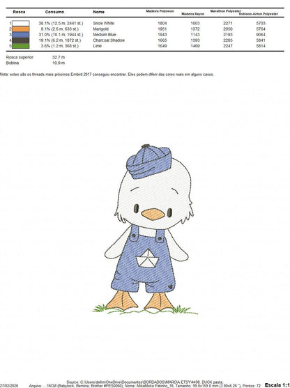 Duck with cap embroidery design - Lake water animal with clothes machine embroidery pattern - Baby boy file - Instant digital download pes - Marcia Embroidery