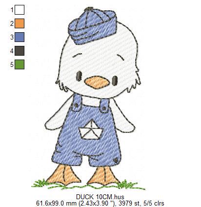 Duck with cap embroidery design - Lake water animal with clothes machine embroidery pattern - Baby boy file - Instant digital download pes - Marcia Embroidery