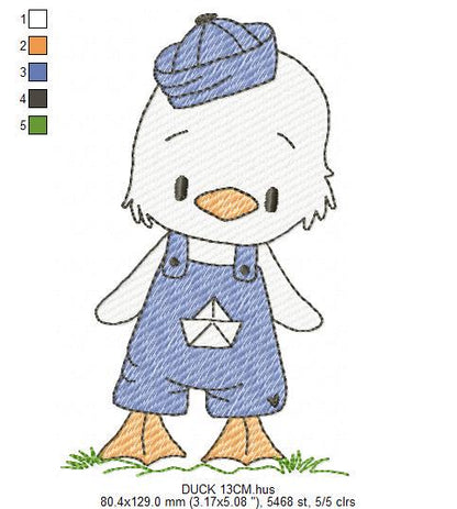 Duck with cap embroidery design - Lake water animal with clothes machine embroidery pattern - Baby boy file - Instant digital download pes - Marcia Embroidery