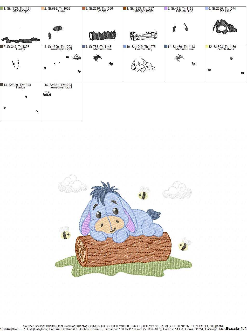 Eeyore embroidery design - Winnie the Pooh Bear Cartoon machine embroidery pattern - Baby boy and girl file - Instant digital download pes jef - Marcia Embroidery
